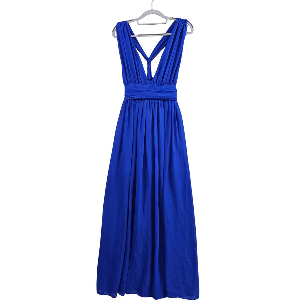 Mind Code Maxi Dress Womens M Royal Blue Solid V-Neck Sleeveless Love Culture